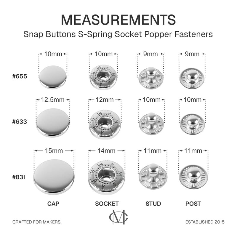 CRAFTMEMORE 50 Sets Gold Plating Snap Buttons S-Spring Socket Popper Fasteners for Jacket Bag Closures #665 VT2 (10mm (0.39")) - Image 3